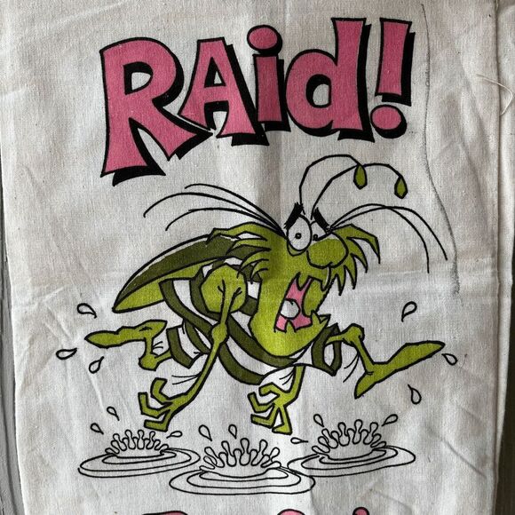 Vintage RAID! Bug Out to the Beach Canvas Drawstring Bag 80s Promo 18"x11" - Picture 6 of 11